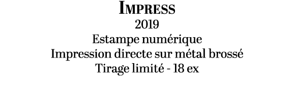 Impress 2019 Estampe num rique Impression directe sur m tal bross Tirage limit  18 ex